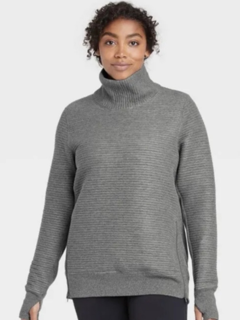all in motion Gray Quilted Turtleneck Pullover